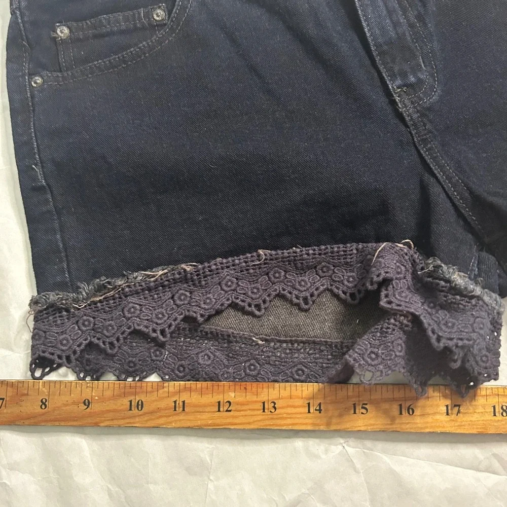 Free People Denim Shorts Womens 29 Dark Black Jean Wash‎ Lace Trim